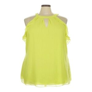 City Chic Chiffon Blouse 24 Lemon Yellow Lime Ruffle Halter Tie Neck Lightweight